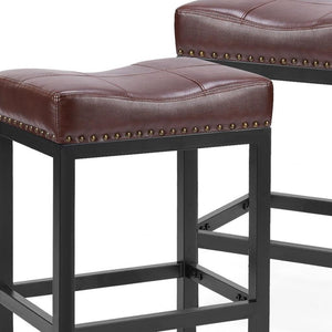 HomeRoots Set of Two Stylish 22" Backless Bar Chairs - Durable Black Plastic Base & Chic Upholstered Seats 636216