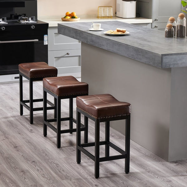 HomeRoots Set of Two Stylish 22" Backless Bar Chairs - Durable Black Plastic Base & Chic Upholstered Seats 636216