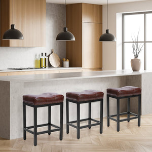 HomeRoots Set of Two Stylish 22" Backless Bar Chairs - Durable Black Plastic Base & Chic Upholstered Seats 636216