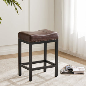HomeRoots Set of Two Stylish 22" Backless Bar Chairs - Durable Black Plastic Base & Chic Upholstered Seats 636216