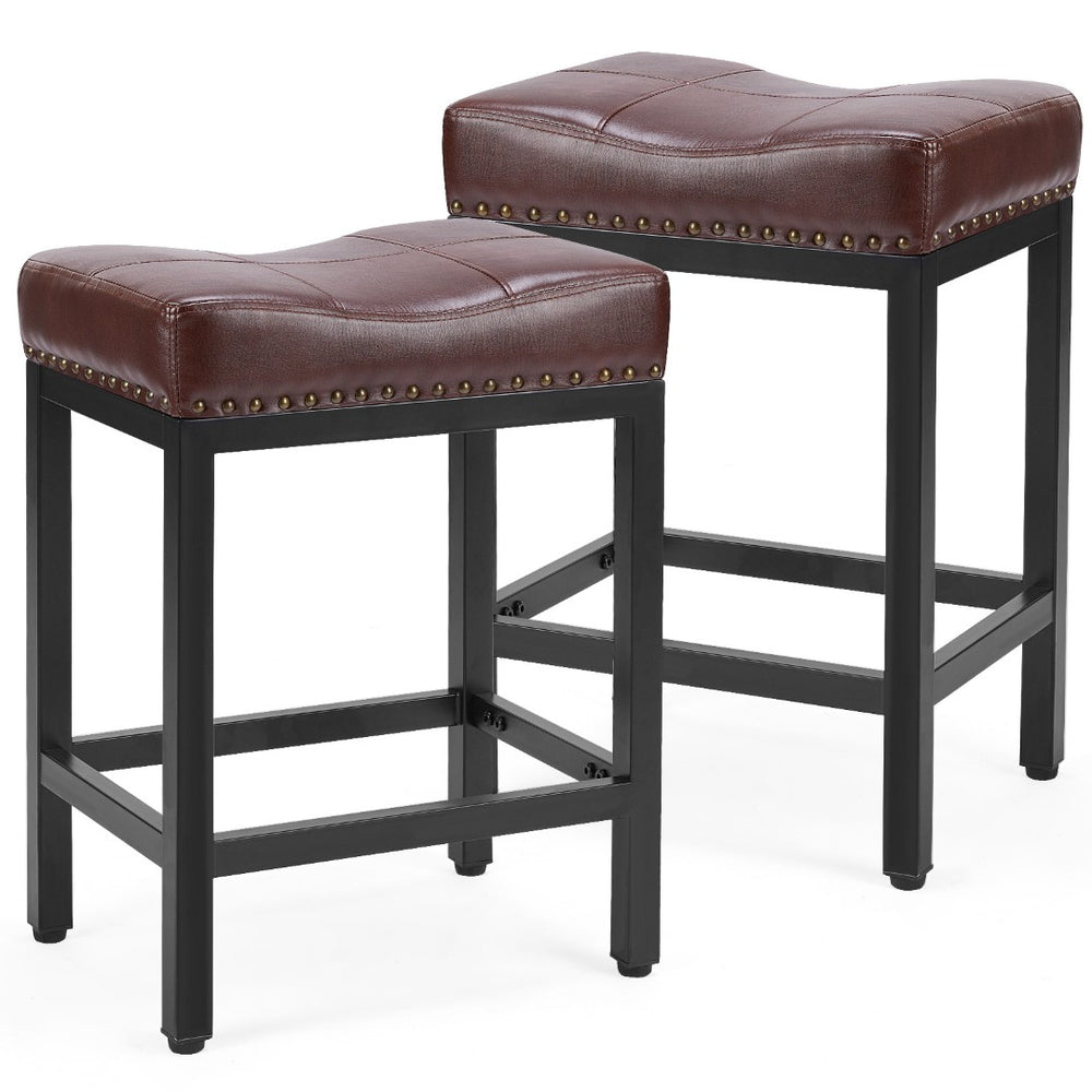 HomeRoots Set of Two Stylish 22" Backless Bar Chairs - Durable Black Plastic Base & Chic Upholstered Seats 636216