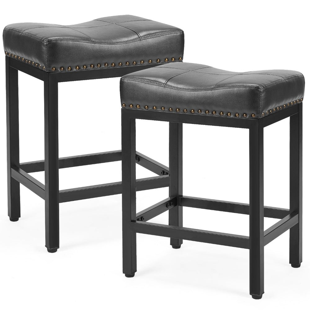 HomeRoots Set of Two Stylish 22" Black Heavy Duty Backless Bar Chairs for Modern Spaces & Comfort 636217