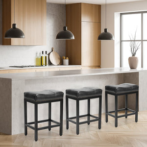 HomeRoots Set of Two Stylish 22" Black Heavy Duty Backless Bar Chairs for Modern Spaces & Comfort 636217