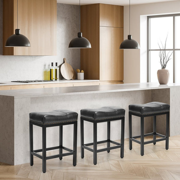 HomeRoots Set of Two Stylish 22" Black Heavy Duty Backless Bar Chairs for Modern Spaces & Comfort 636217