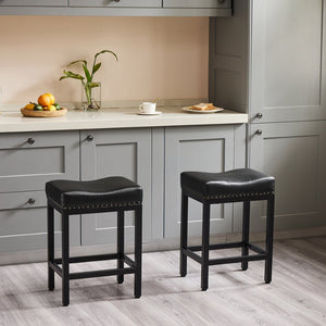 HomeRoots Set of Two Stylish 22" Black Heavy Duty Backless Bar Chairs for Modern Spaces & Comfort 636217