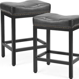 HomeRoots Set of Two Stylish 22" Black Heavy Duty Backless Bar Chairs for Modern Spaces & Comfort 636217