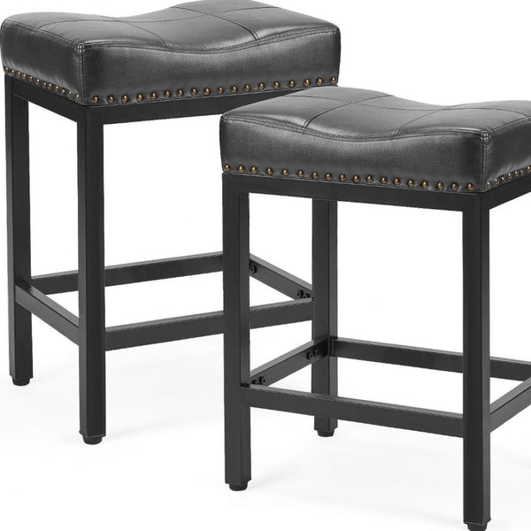 HomeRoots Set of Two Stylish 22" Black Heavy Duty Backless Bar Chairs for Modern Spaces & Comfort 636217