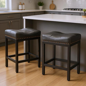 HomeRoots Set of Two Stylish 22" Black Heavy Duty Backless Bar Chairs for Modern Spaces & Comfort 636217