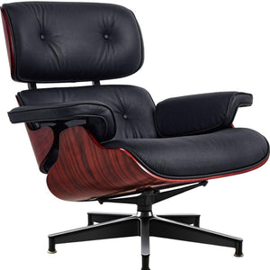HomeRoots 27" Black and Rosewood Tufted Leather Swivel Lounge Chair & Ottoman - Mid-Century Modern Comfort! 636223