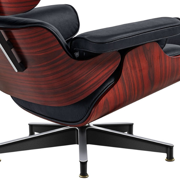 HomeRoots 27" Black and Rosewood Tufted Leather Swivel Lounge Chair & Ottoman - Mid-Century Modern Comfort! 636223