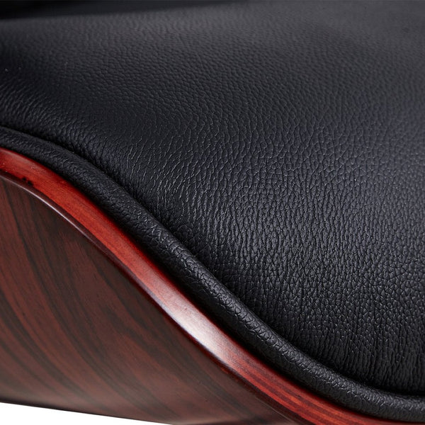 HomeRoots 27" Black and Rosewood Tufted Leather Swivel Lounge Chair & Ottoman - Mid-Century Modern Comfort! 636223