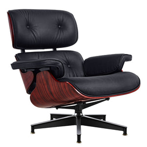 HomeRoots 27" Black and Rosewood Tufted Leather Swivel Lounge Chair & Ottoman - Mid-Century Modern Comfort! 636223