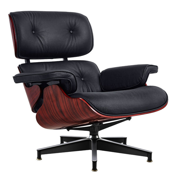 HomeRoots 27" Black and Rosewood Tufted Leather Swivel Lounge Chair & Ottoman - Mid-Century Modern Comfort! 636223