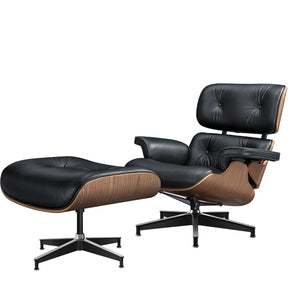 HomeRoots 27" Black Leather Mid-Century Modern Swivel Lounge Chair & Ottoman Set for Stylish Comfort & Durability 636224