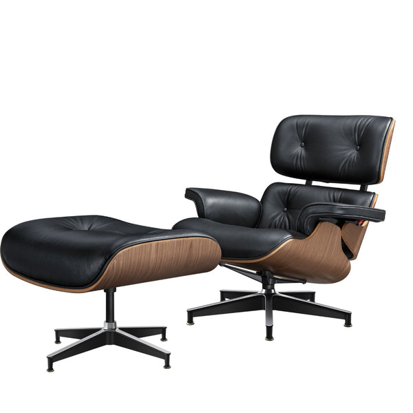 HomeRoots 27" Black Leather Mid-Century Modern Swivel Lounge Chair & Ottoman Set for Stylish Comfort & Durability 636224