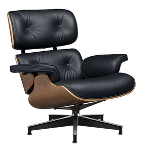 HomeRoots 27" Black Leather Mid-Century Modern Swivel Lounge Chair & Ottoman Set for Stylish Comfort & Durability 636224