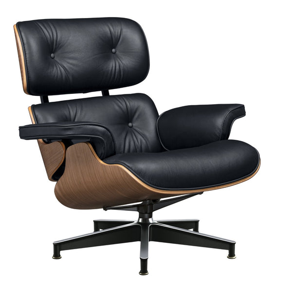 HomeRoots 27" Black Leather Mid-Century Modern Swivel Lounge Chair & Ottoman Set for Stylish Comfort & Durability 636224