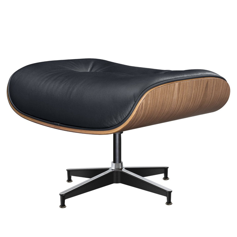 HomeRoots 27" Black Leather Mid-Century Modern Swivel Lounge Chair & Ottoman Set for Stylish Comfort & Durability 636224