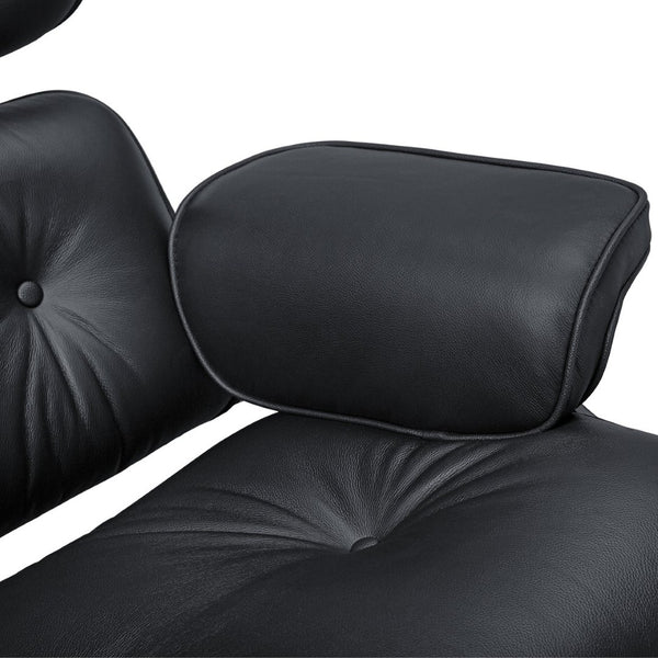 HomeRoots 27" Black Leather Mid-Century Modern Swivel Lounge Chair & Ottoman Set for Stylish Comfort & Durability 636224