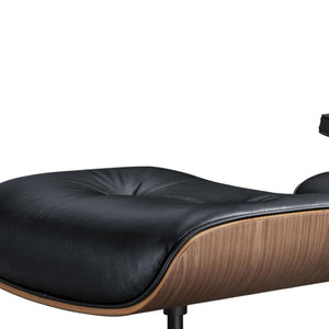 HomeRoots 27" Black Leather Mid-Century Modern Swivel Lounge Chair & Ottoman Set for Stylish Comfort & Durability 636224