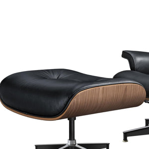 HomeRoots 27" Black Leather Mid-Century Modern Swivel Lounge Chair & Ottoman Set for Stylish Comfort & Durability 636224