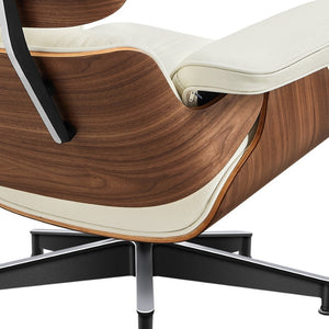 HomeRoots 27" Stylish Mid-Century Swivel Lounge Chair & Ottoman Set in Off-White Leather with Walnut Frame 636225