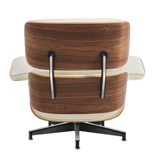 HomeRoots 27" Stylish Mid-Century Swivel Lounge Chair & Ottoman Set in Off-White Leather with Walnut Frame 636225