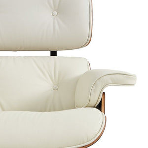 HomeRoots 27" Stylish Mid-Century Swivel Lounge Chair & Ottoman Set in Off-White Leather with Walnut Frame 636225