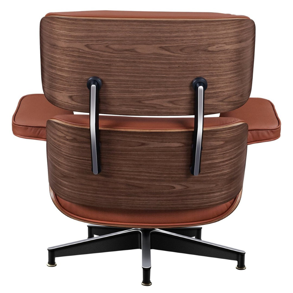 HomeRoots 27" Brown Tufted Genuine Leather Swivel Lounge Chair & Ottoman Set - Mid-Century Modern Comfort 636226