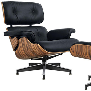 HomeRoots 27" Black and Brown Tufted Cowhide Swivel Lounge Chair & Ottoman - Mid-Century Modern Comfort 636227