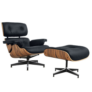 HomeRoots 27" Black and Brown Tufted Cowhide Swivel Lounge Chair & Ottoman - Mid-Century Modern Comfort 636227