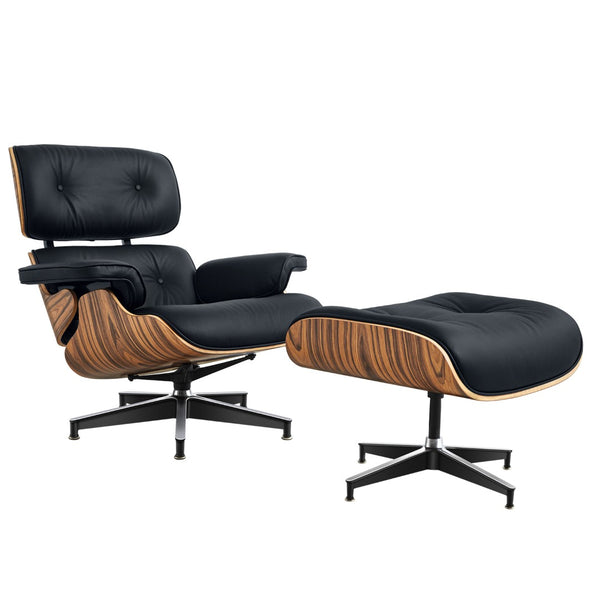 HomeRoots 27" Black and Brown Tufted Cowhide Swivel Lounge Chair & Ottoman - Mid-Century Modern Comfort 636227