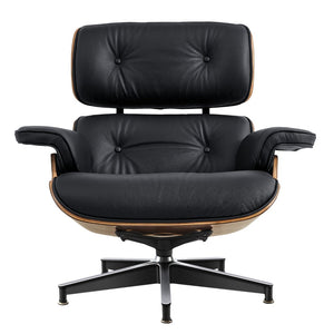 HomeRoots 27" Black and Brown Tufted Cowhide Swivel Lounge Chair & Ottoman - Mid-Century Modern Comfort 636227