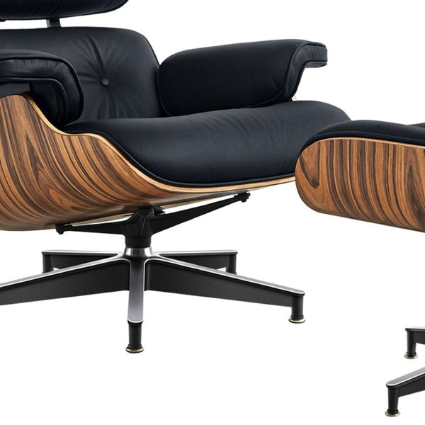 HomeRoots 27" Black and Brown Tufted Cowhide Swivel Lounge Chair & Ottoman - Mid-Century Modern Comfort 636227
