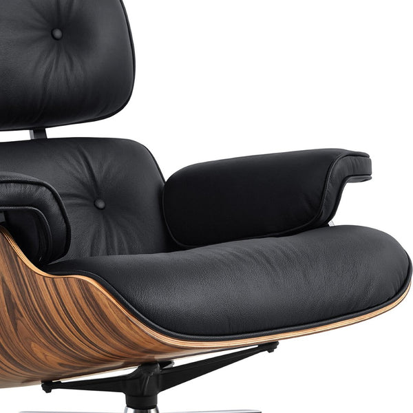 HomeRoots 27" Black and Brown Tufted Cowhide Swivel Lounge Chair & Ottoman - Mid-Century Modern Comfort 636227