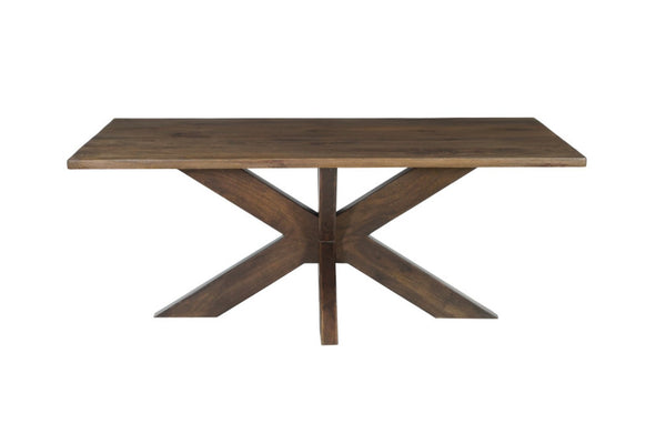 HomeRoots Seven Piece Solid Wood Dining Set: Elegant Brown Table & Six Chairs for Family Gatherings & Comfort 636236