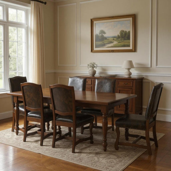 HomeRoots Seven Piece Elegant Brown Solid Wood Dining Set with Upholstered Chairs for Memorable Gatherings 636239
