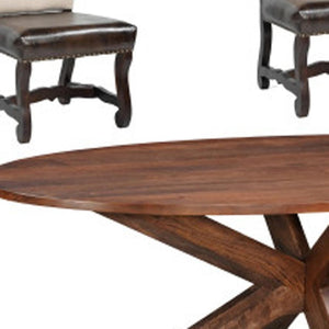 HomeRoots Seven-Piece Solid Wood Dining Set: Elegant Brown Oval Table & Six Upholstered Chairs for Comfort 636240