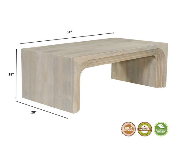 HomeRoots 51" White Solid Wood Double Pedestal Coffee Table - Timeless Design for Elegant Living Spaces & Versatility 636244