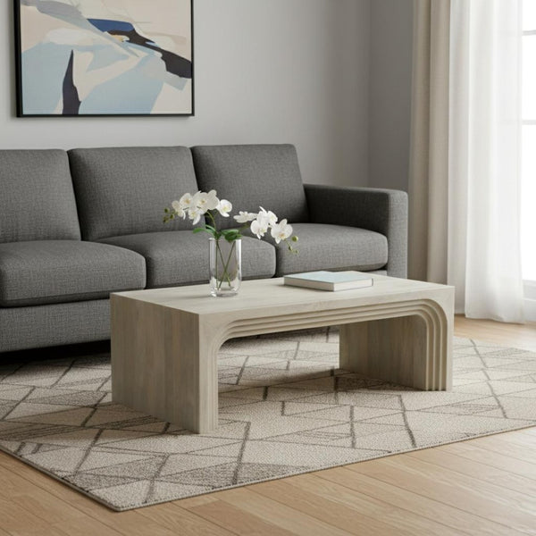 HomeRoots 51" White Solid Wood Double Pedestal Coffee Table - Timeless Design for Elegant Living Spaces & Versatility 636244