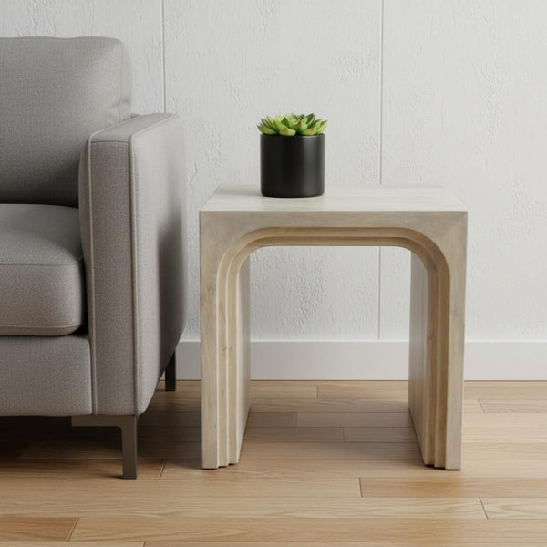 HomeRoots 24" Elegant White Solid Wood Square Sled End Table - Versatile Design for Living Room or Bedroom 636245
