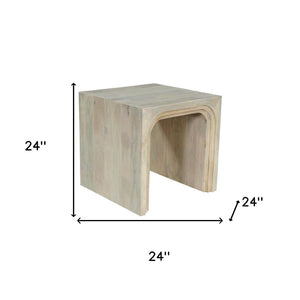 HomeRoots 24" Elegant White Solid Wood Square Sled End Table - Versatile Design for Living Room or Bedroom 636245