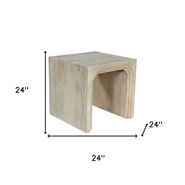 HomeRoots 24" Elegant White Solid Wood Square Sled End Table - Versatile Design for Living Room or Bedroom 636245