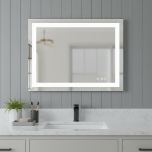 HomeRoots 28" Frameless Lighted Bathroom Vanity Mirror with Anti-Fog Technology for Modern Spaces & Style 636263