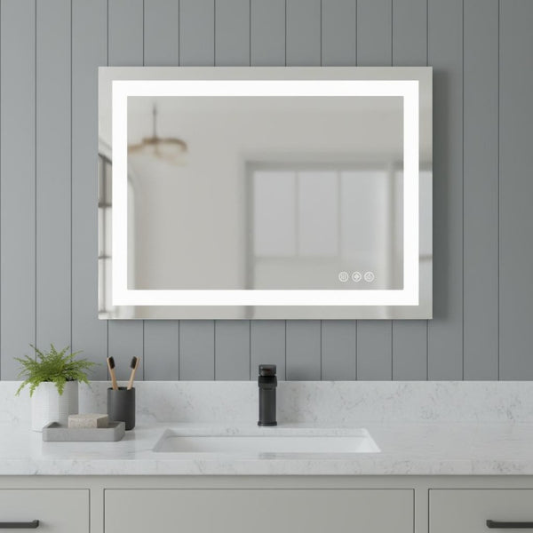 HomeRoots 28" Frameless Lighted Bathroom Vanity Mirror with Anti-Fog Technology for Modern Spaces & Style 636263