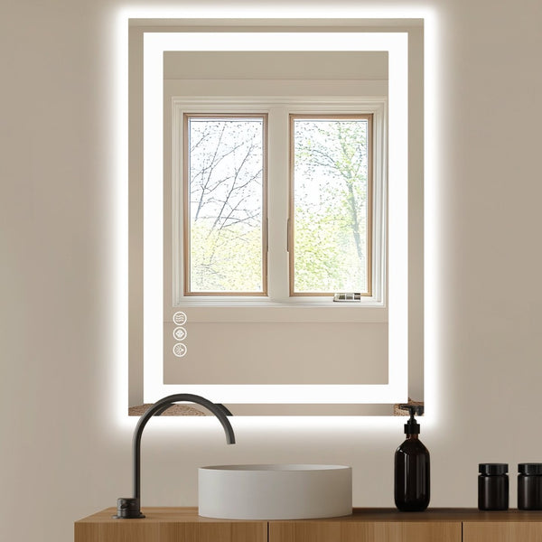 HomeRoots 28" Frameless Lighted Bathroom Vanity Mirror with Anti-Fog Technology for Modern Spaces & Style 636263