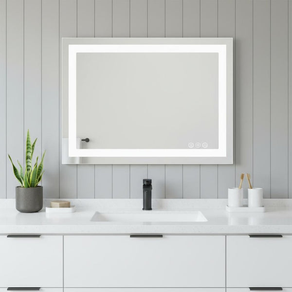 HomeRoots 20" Frameless Lighted Bathroom Vanity Mirror with Anti-Fog, Adjustable Brightness & Modern Design 636267