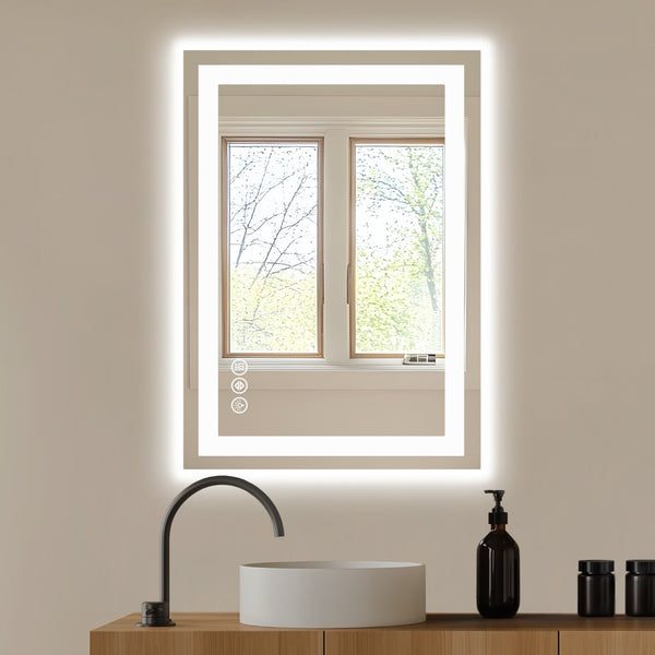 HomeRoots 20" Frameless Lighted Bathroom Vanity Mirror with Anti-Fog, Adjustable Brightness & Modern Design 636267