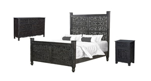 HomeRoots Three Piece Solid Wood Bedroom Furniture Set in Sleek Black for Modern Homes 636273