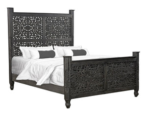 Three Piece Solid Wood Bedroom Furniture Set in Sleek Black for Modern Homes